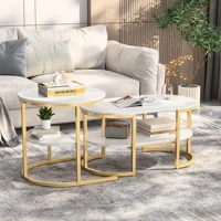 Ensemble de 2 Tables Basses Gigognes Ovales, Lot de 2 Tables Basses 2 en 1 avec espace de Rangement, Table Basse aspect Marbre Table de salon Basse pour Salon, Balcon et Bureau 3