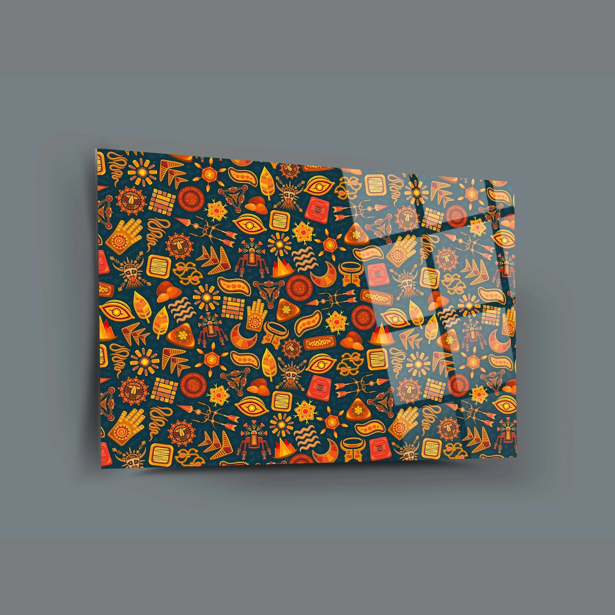 

Etnic Designs, Glass Wall Art, Frameless Free Floating Tempered Glass Panel, Home Office Living Room Decoration,