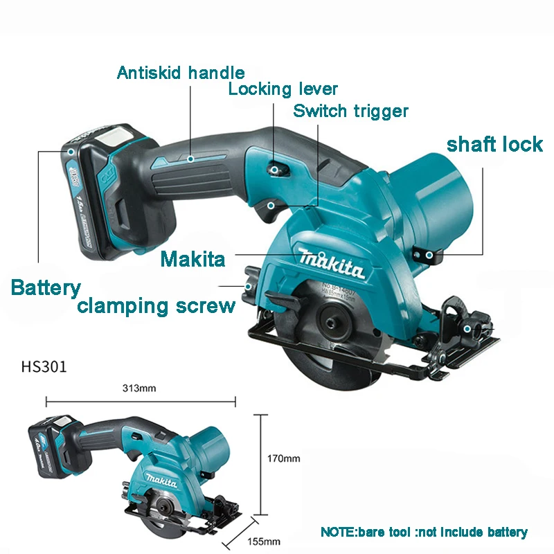 Makita HS301DZ Cordless Electric Circular Saw Portable 85mm Electric  Circular Saw Bare Metal for 10.8V Max12V Lithium Battery