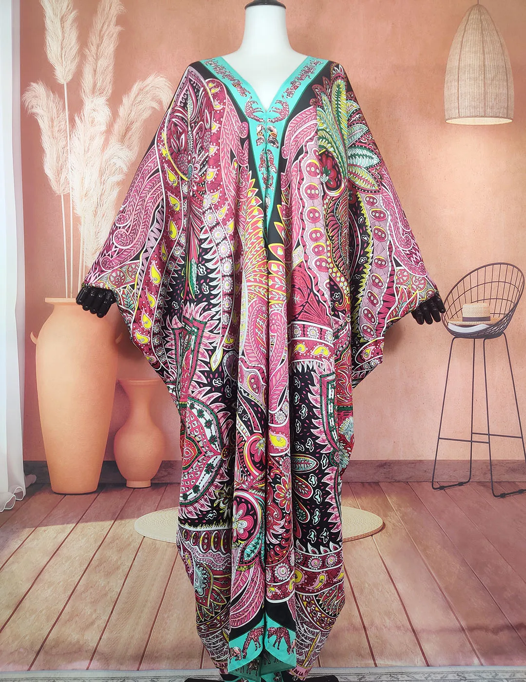европейская одежда Autumn Printed Bohemian Full Length Kaftan Maxi dresses Kuwait Sexy Lady Beach party V-neck robe long dress одежда для пупса милашка