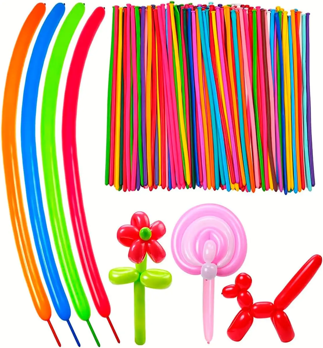 100 Globos Salchicha Globo Latex Largo 40 Pulgadas Colores Fiesta Payaso Animar Batucada Carnaval Festival Decoracion Cumpleaños Boda