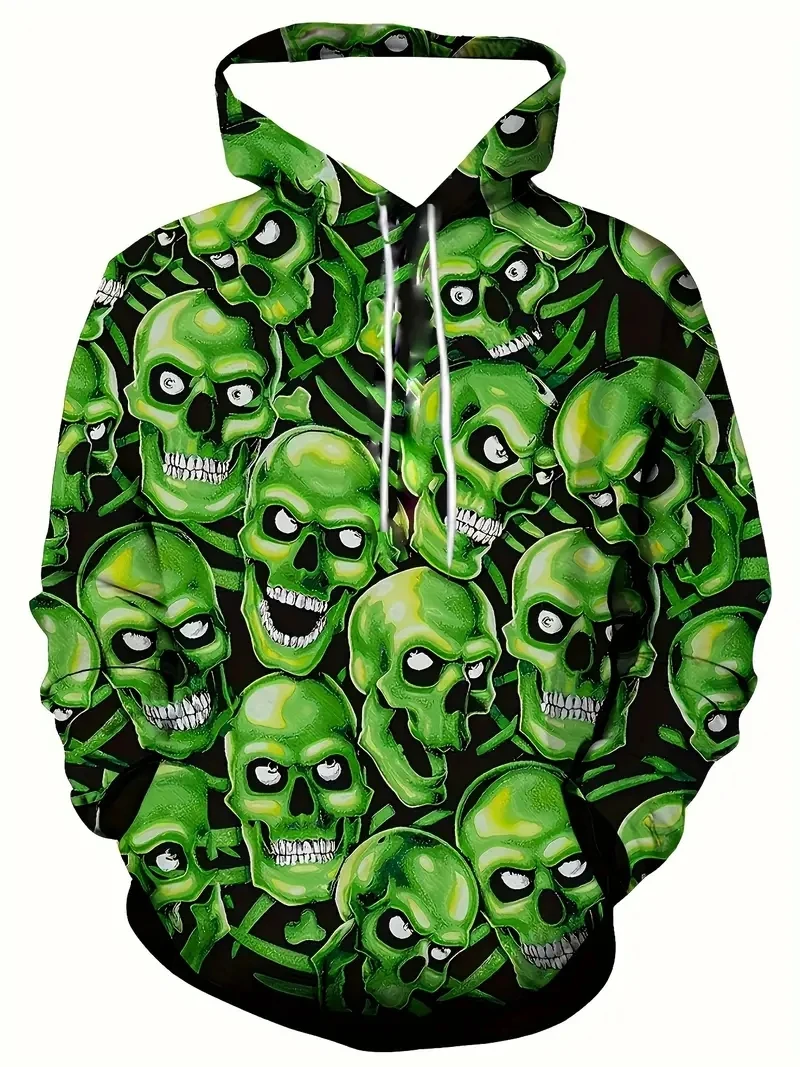 

Green Skull 3d Print Hoodies For Men, Spring Autumn Sweatshirt Oversized Harajuku Y2k Clothes Men's Pullover Tops 5XL