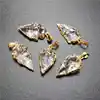 FUWO Wholesale Natural Clear Quartz Arrowhead Pendant,Golden Plated Hand Carved Crystal Accessories For Jewelry Make 5Pcs PD168 2