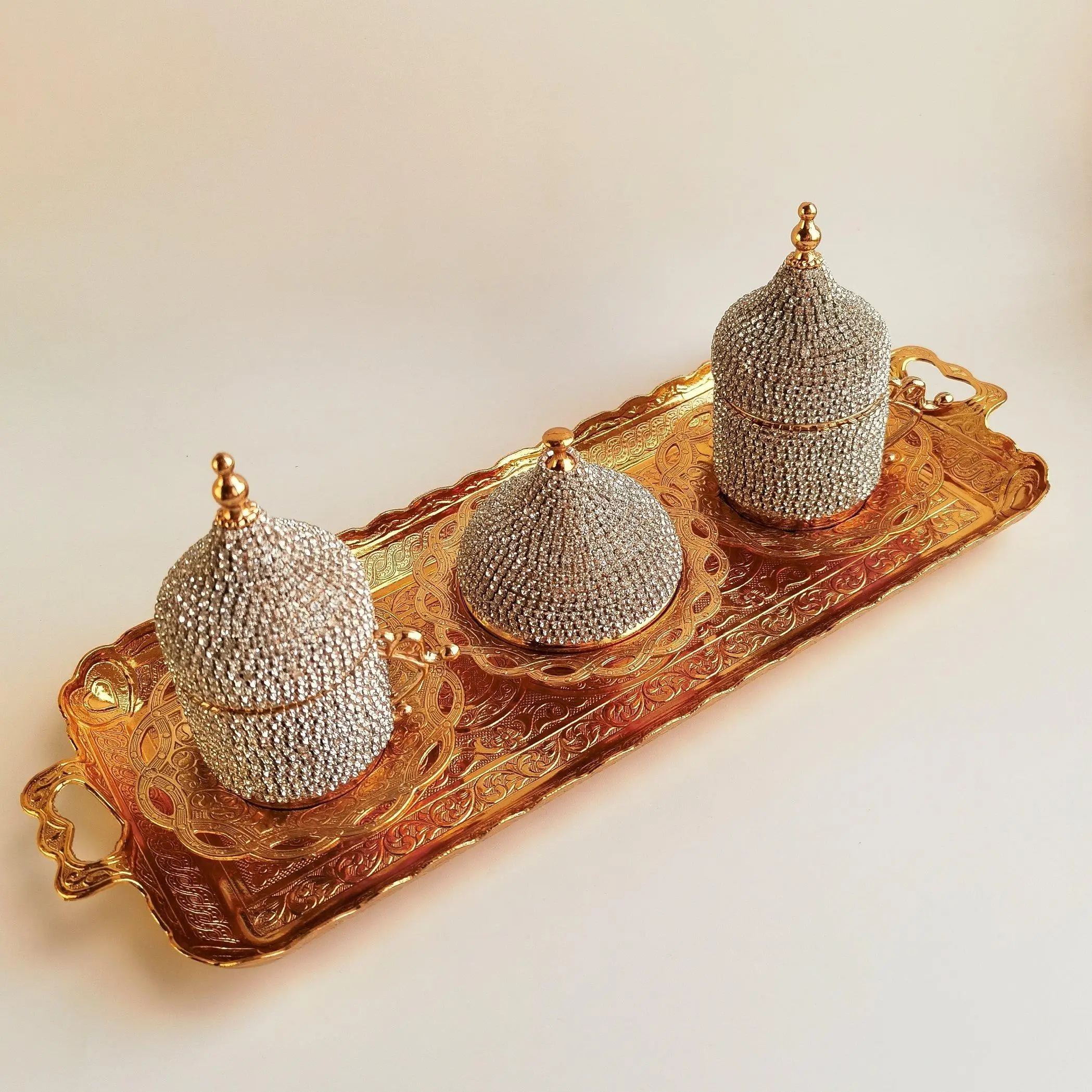 

Zircon Stone Coffee Set Gold Yellow Copper Embroidered Coffee Set
