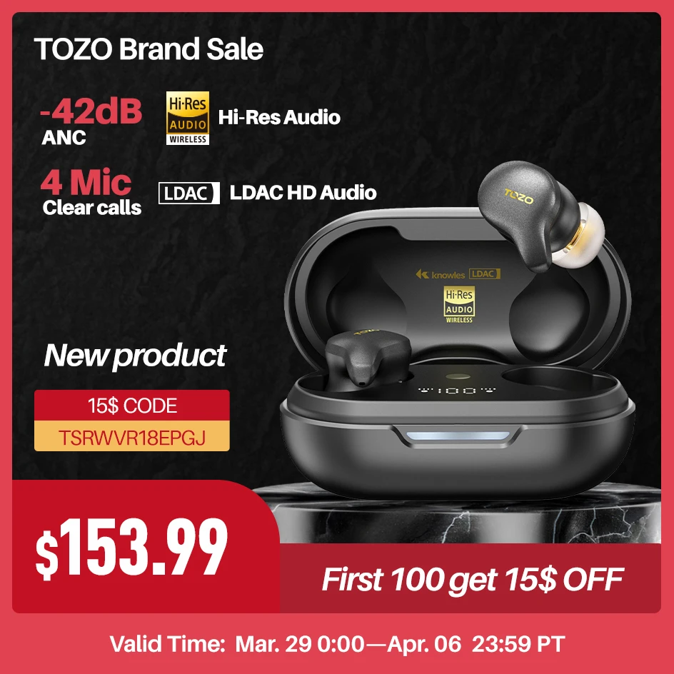 TOZO Golden X1 Wireless Earbuds Bluetooth Headphones Support Ldac Hd