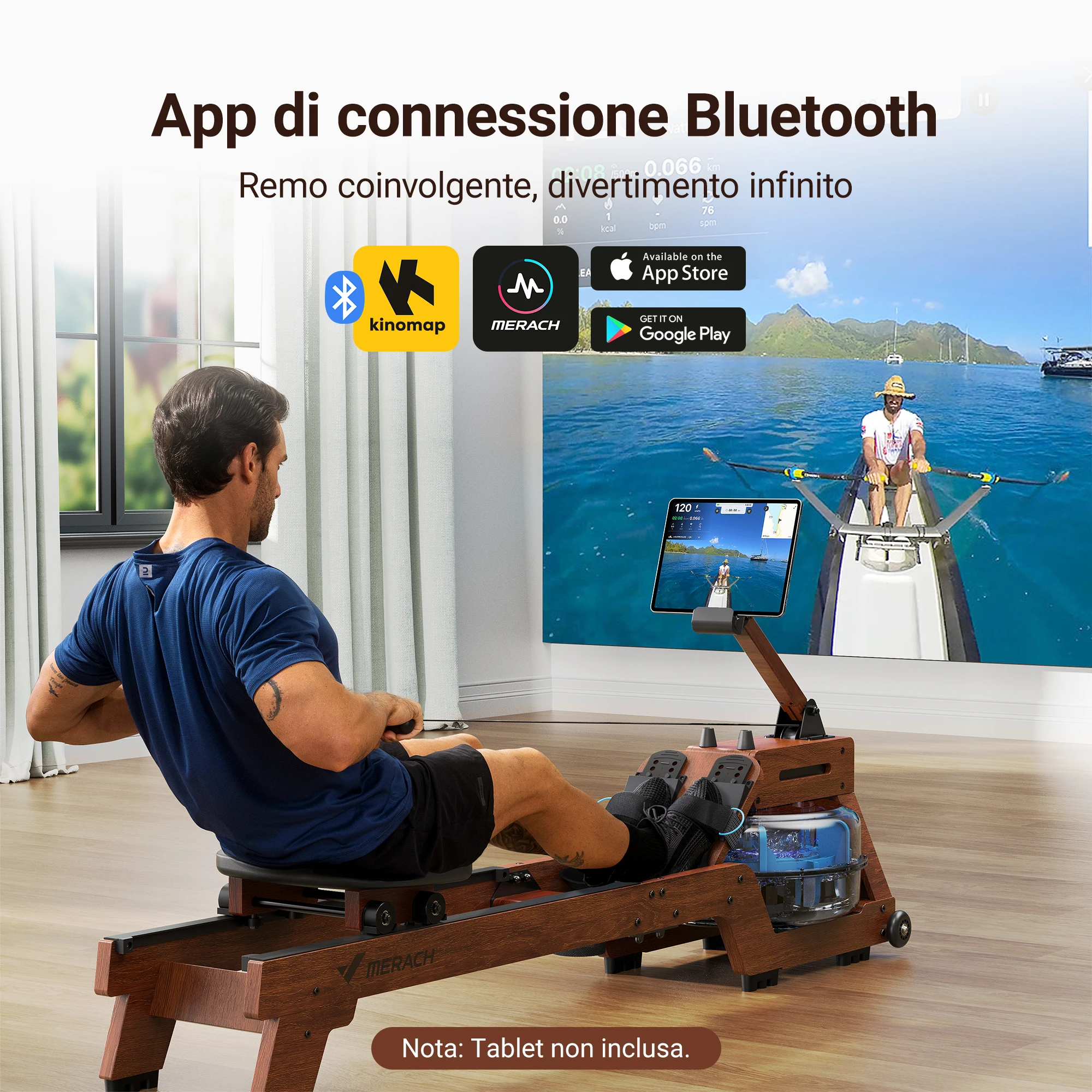 Wasserrudergerät Für Zuhause – Faltbar, Aus Massivholz, Mit Bluetooth-Monitor, Max. 150 Kg