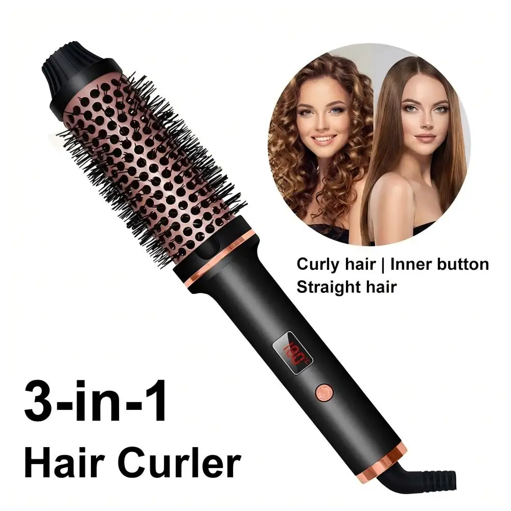 3 in 1 Thermal Brush Curl Wand Ionic Hair Curler Straightener Professional Curling Iron Anti-Scald Hair Curlering Styling Tools