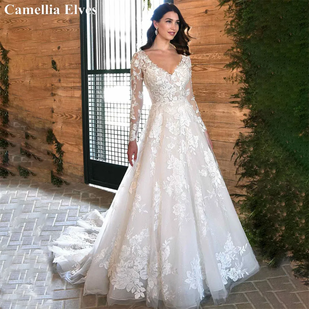 Exquisite Lace A Line Wedding Dresses 2022 For Women Bride Dress Long