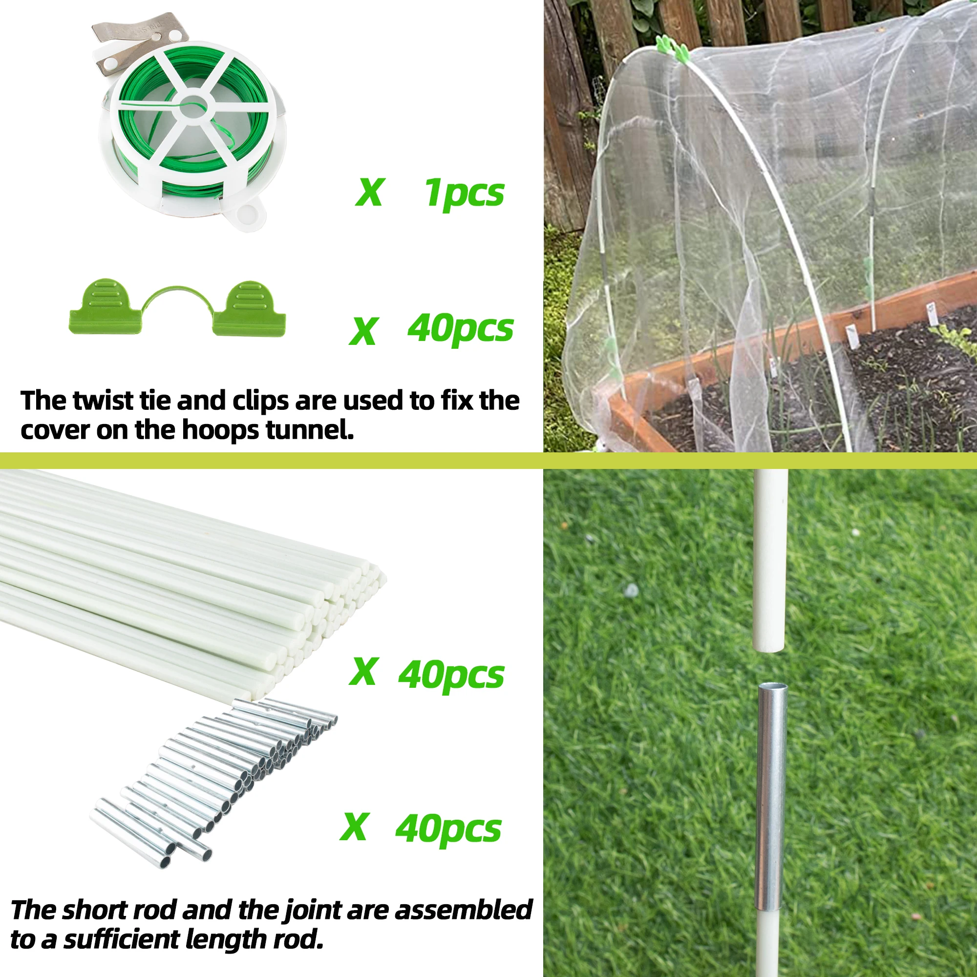 40Pcs Garden Hoops for Netting Tunnel, Garden Hoops Greenhouse Frame Flexible Tunnel Arch Crop Protection for Raised Beds