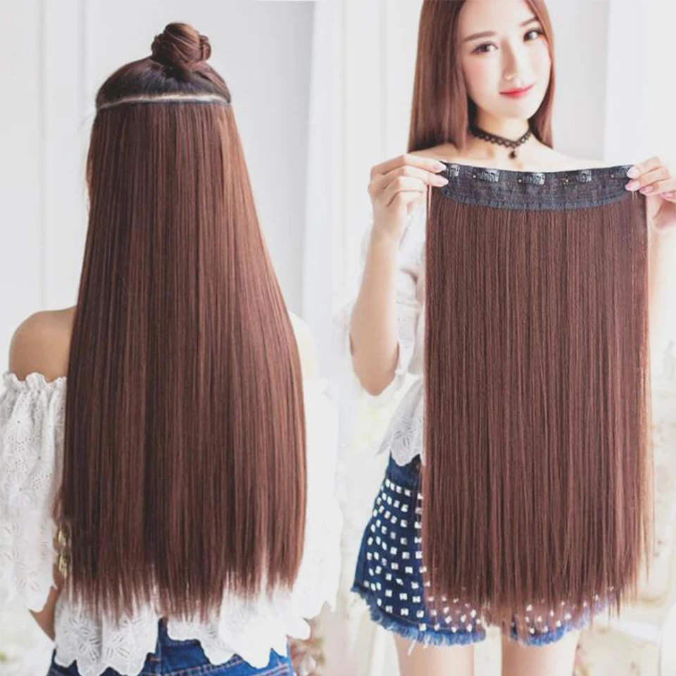 LM Synthetic 5 Clip In Hair Extensions Long Straight Hairstyle Hairpiece Black Brown Blonde 80CM Natural Fake Hair For Women
