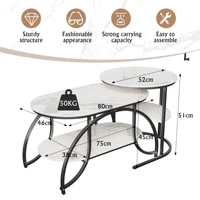 Lot de 2 Tables Basses Gigognes, Table de Salon Ronde, Table Basse Gigogne avec Rangement Ensemble de Table Basse avec Cadre Métallique Durable pour Salon, Chambre, Bureau 2