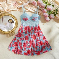 Women's Lace Underwire Floral Babydoll Nightgown Flowy Lingerie Dress and Thong Set - Image 6