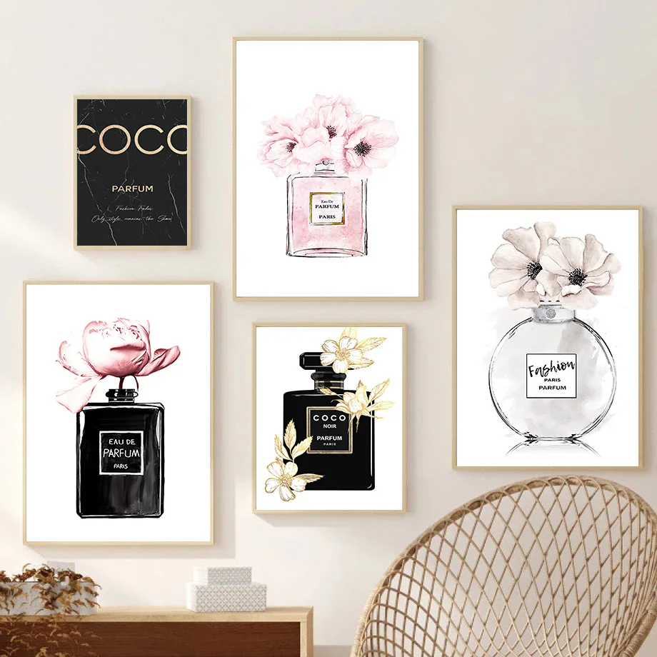 pink and gold chanel wall decor