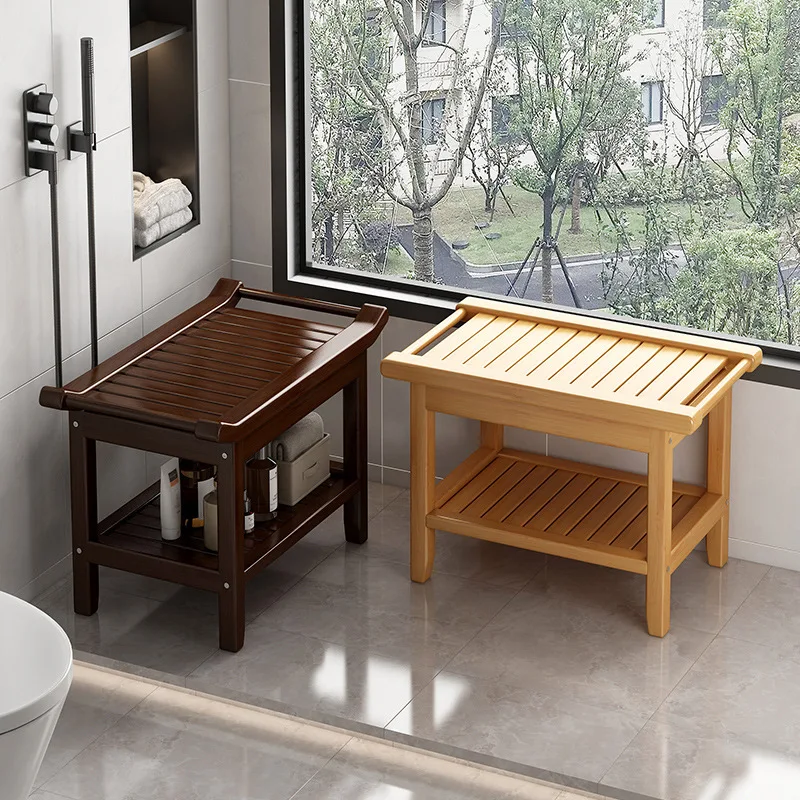 Banc de douche tabouret siège de salle de bain en bois avec mains courantes multifonctionnel robuste étanche