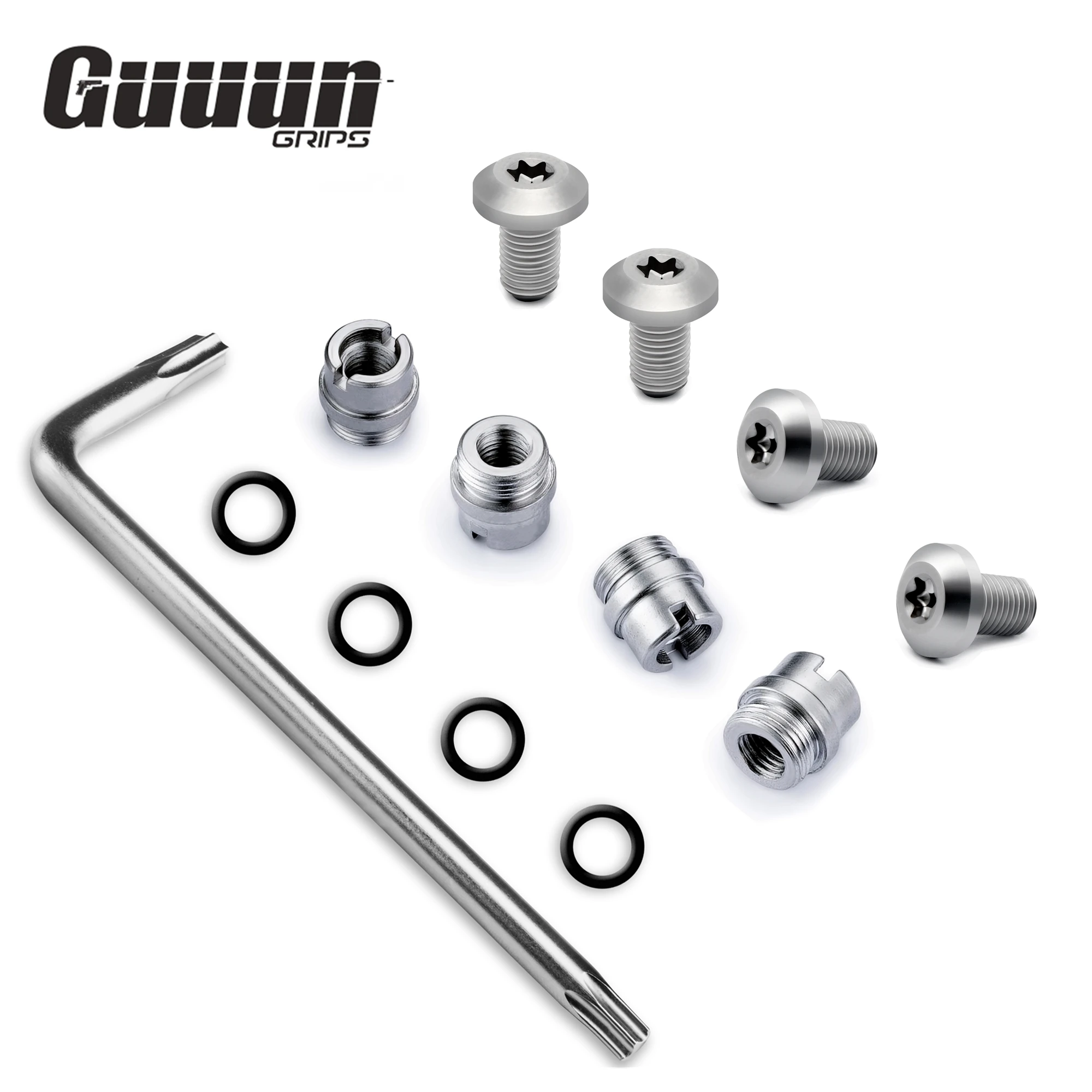 

Guuun 1911 Grip Screws Bushings, T10 Torx Key, 4 O Rings, Stainless Steel Silver, Standard bushing