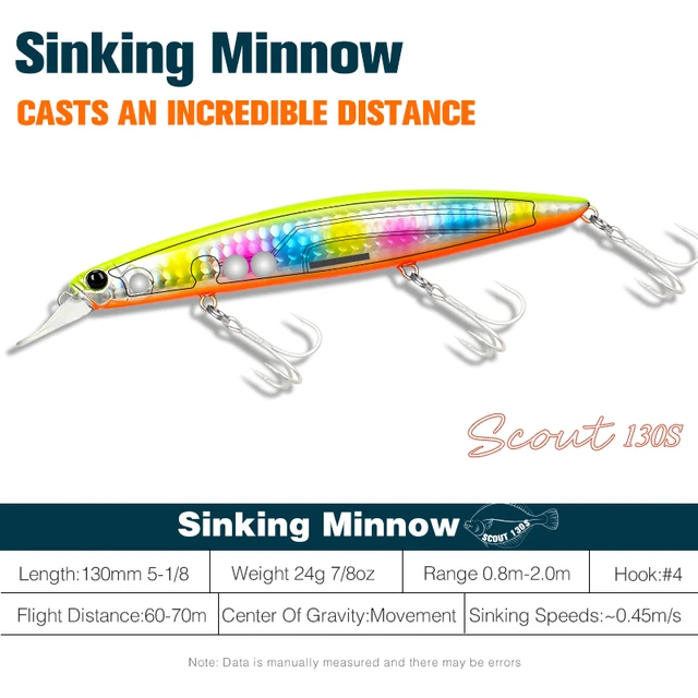 TSURINOYA 130S Saltwater Game Sinking Minnow SCOUT 130mm 24g Power Fishing  Lure Long Casting Shore Seabass Flounder Large Baits - AliExpress