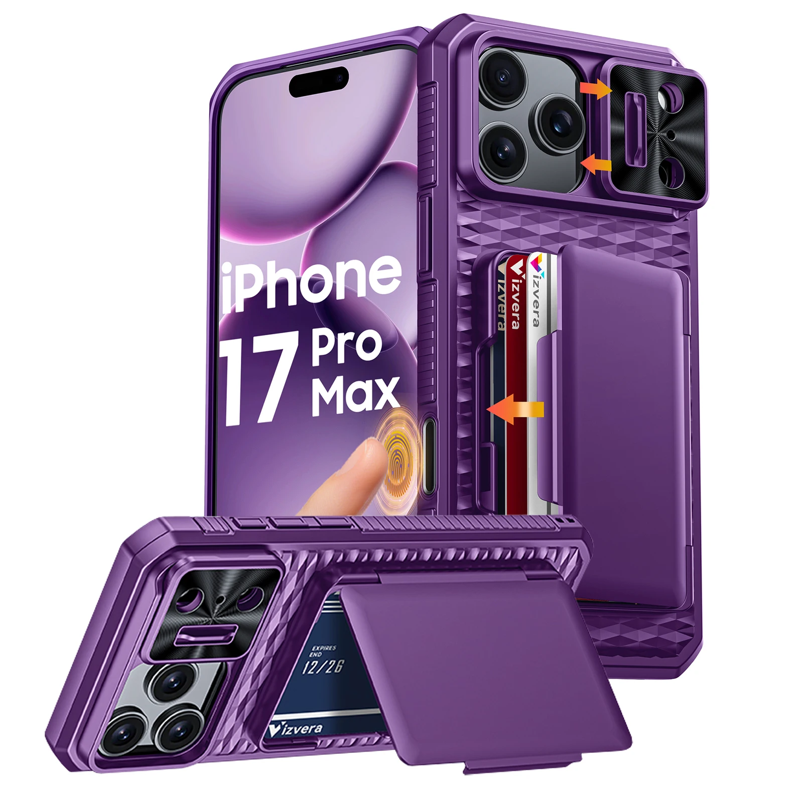 Premium Full Body Protective Wallet Case with Card Holder & Kickstand - Orange