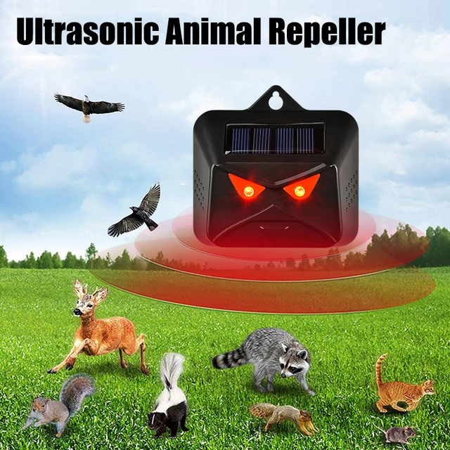 Napenergia Madárcsökkentő Ultrahangos Állati Relevelő Kültéri Kerti Baglyok Elrettentő Led Villogó Fény Visszatelepítővel