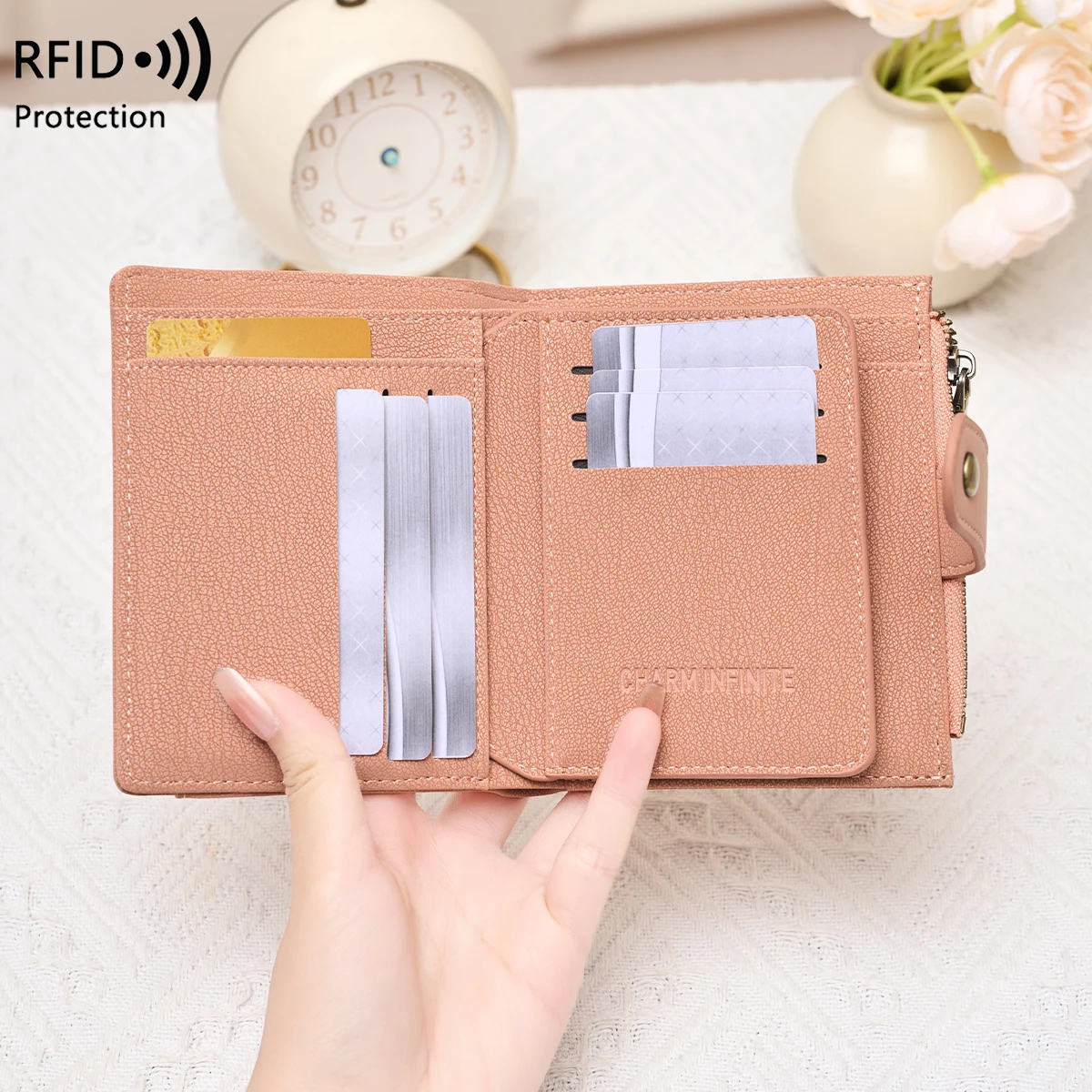 Elegant RFID Blocking Women's Trifold Wallet with Zippered Coin Pocket - Durable PU Leather Card Holder