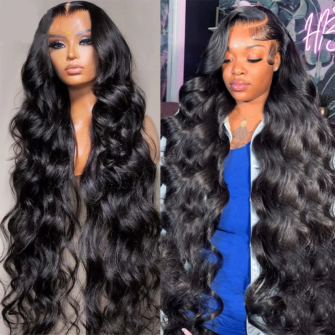 

Body Wave Lace Front Wigs Human Hair Pre Plucked Bleached Knots with Baby Hair 4×4 Brazilian Lace Closure Human Hair Wigs #1B