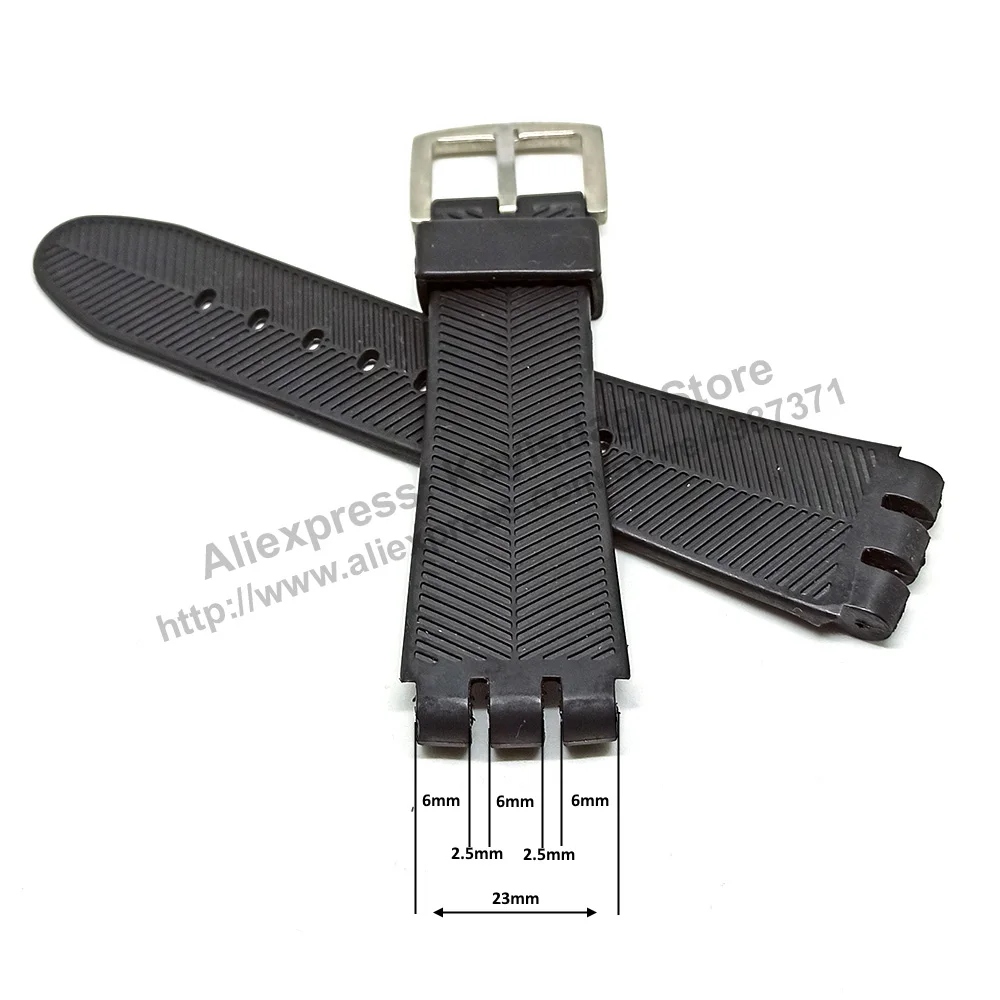 

23mm Black Rubber Herringbone Pattern Replacement Watch Band Strap Comp. for Swatch Irony
