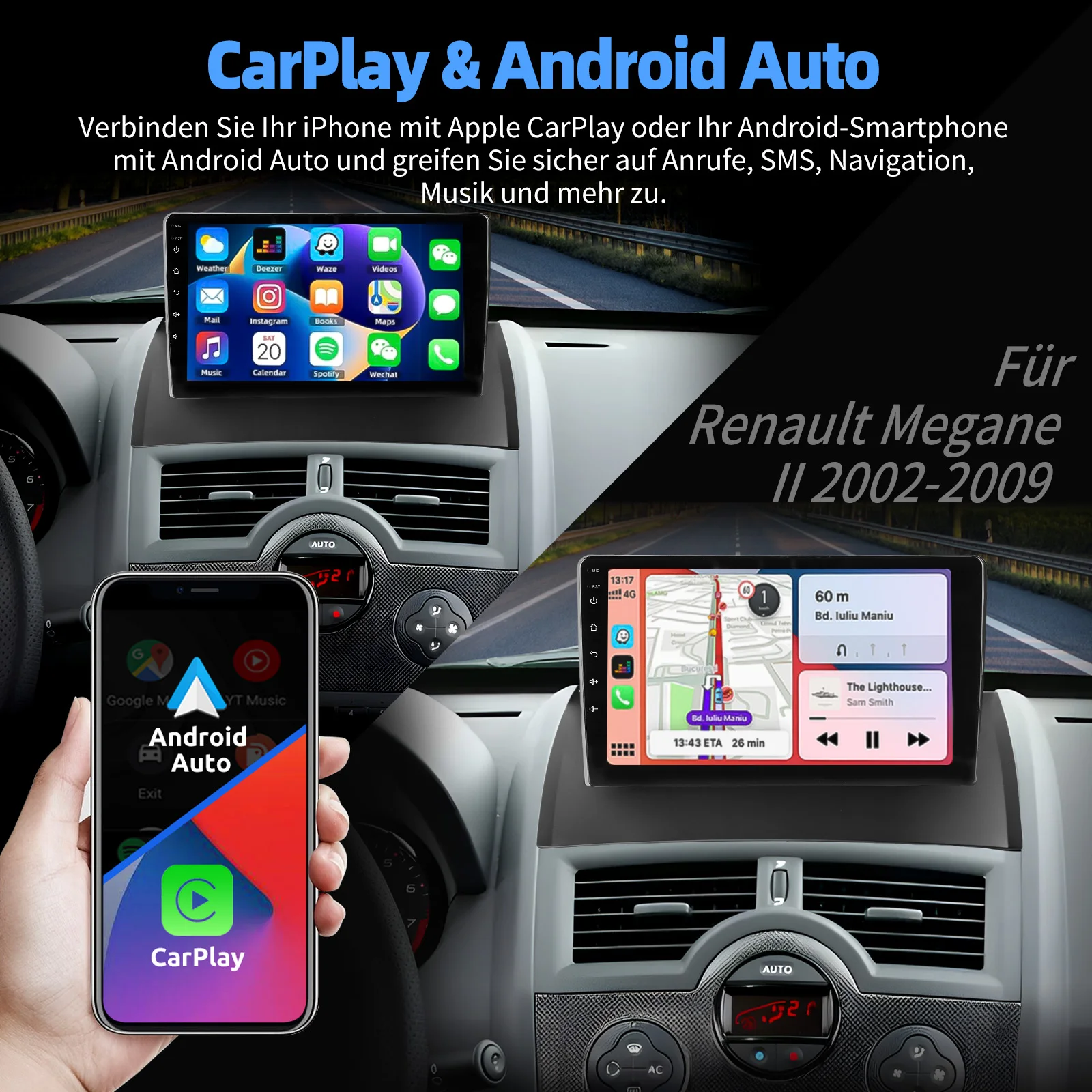 ESSGOO Autoradio Android15 9" 4+64 GB für Renault Mégane II 2002-2009 Wireless CarPlay GPS Navigation WiFi FM 2+32 GB RDS Mirror Link Lenkradsteuerung Bluetooth Android Auto Touchscreen 6+128 GB – Detail 14