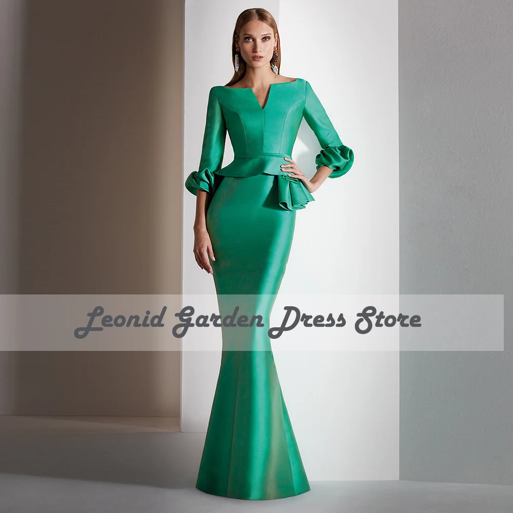 Elegant Mother Of The Bride Dresses Green Mermaid Evening Dresses Satin Deep V Neck Robe De F&ecirc;te De Mariage