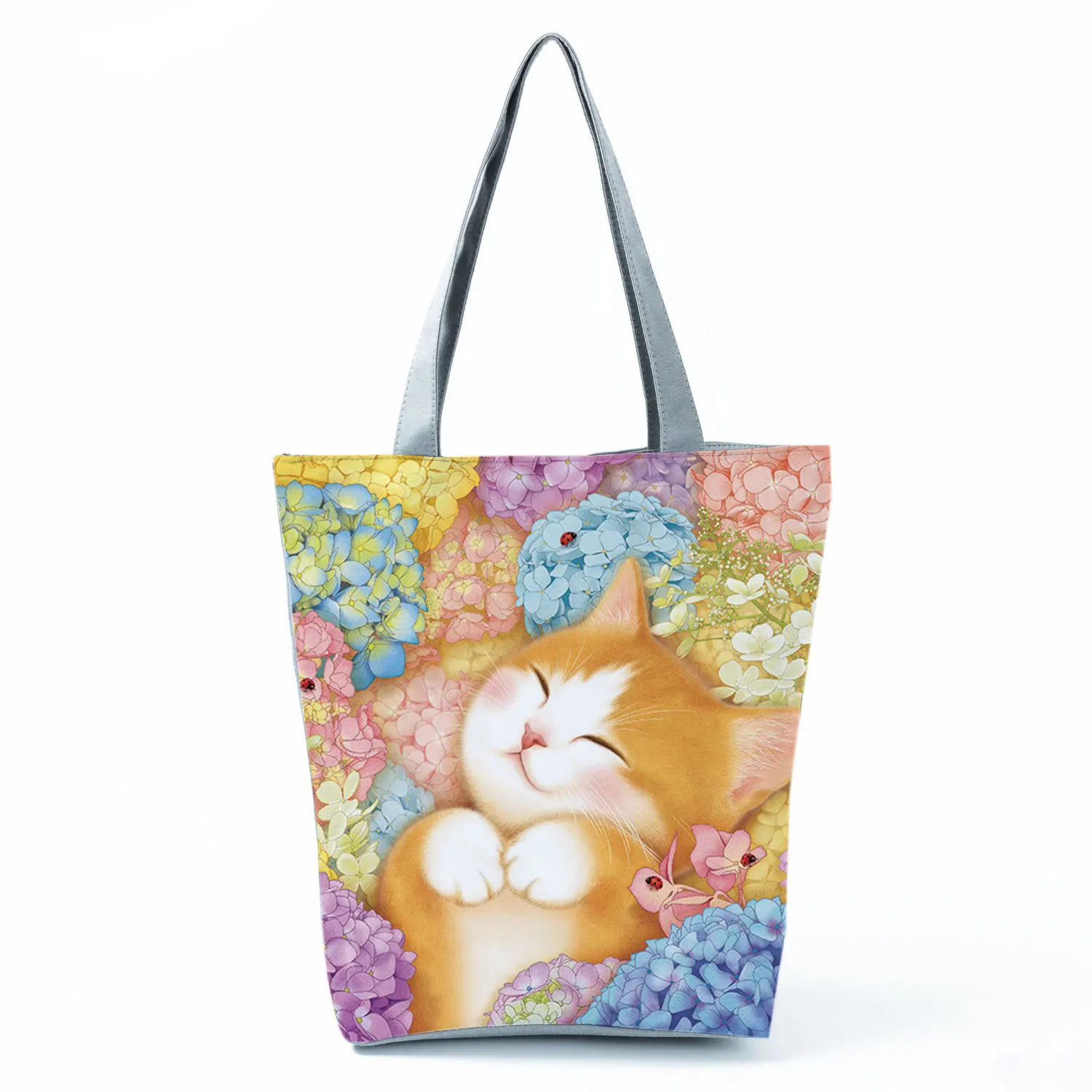 Customize Cute Oil Paint Cat Painting Print Women's Designer Tote Bags Fabric Eco Reusable Shopping Shopper Bag School Book Bag designer bags Totes