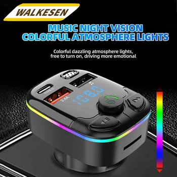 Bluetooth 5.0 Car FM Transmitter – Type-C Dual USB, MP3 Player, Wireless Hands-Free Car Charger with Ambient Light 1