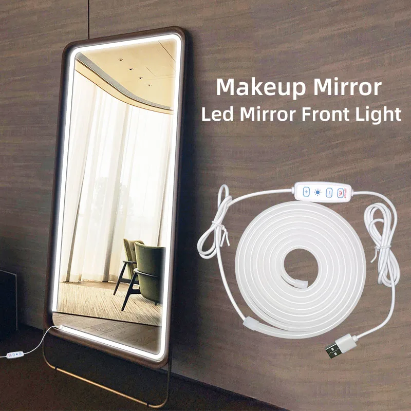 USB LED Mirror Front Light Strip Dimmable Brightness Flexible Neon Rope Lights Vanity Makeup Mirror Bedroom Decoration