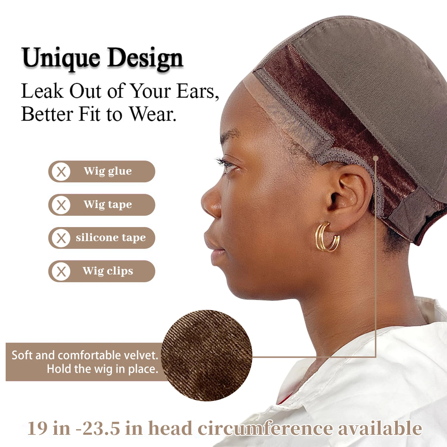 Wig Cap with Grip Band for Keeping Wigs in Place Full Cap-wide Transparent Lace for Lace Front Wigs Wig Accessories