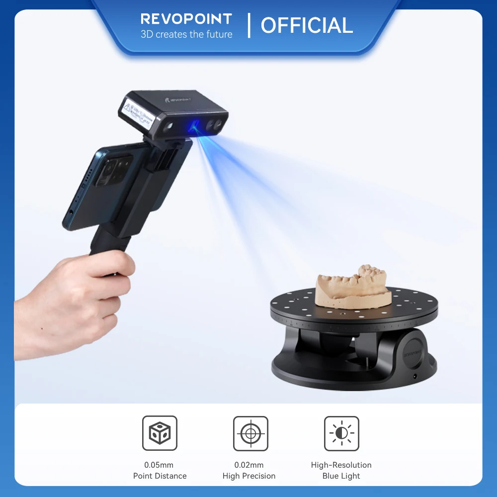 Revopoint-미니 3D 스캐너 듀얼 축 가능 콤보, 0.02MM 정밀도, 10 Fps 스캔 속도 산업용 블루 라이트, 3D 인쇄용