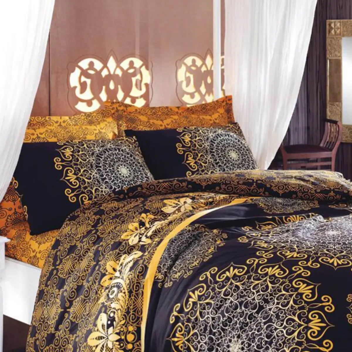 Luxury Duvet Cover Set Super King Size Duvet Cover Sets Gold Gilt Single Queen Black Color Bed