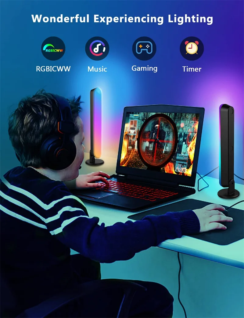 RGB Symphony LED Desktop Night Light - App Controlled Music Rhythm Atmosphere Lamp