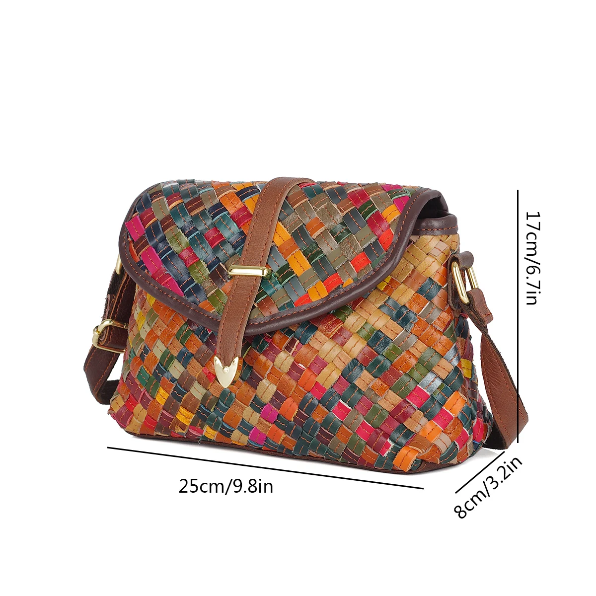 Women Handbags Leather Shoulder Bag Genuine leather handmade bag woven bag colorful striped color matching small casual ethnic style shoulder for women