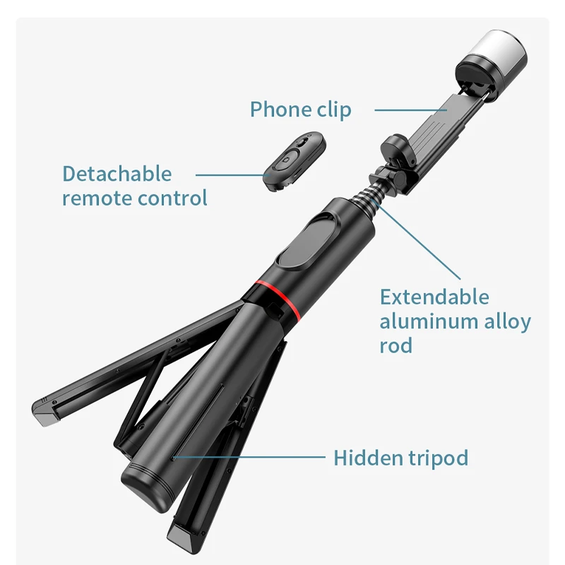 Aluminum Hidden Wireless Selfie Stick Bluetooth Shutter Monopod Phone Tripod With Fill Light For Live Broadcast FGCLSY New