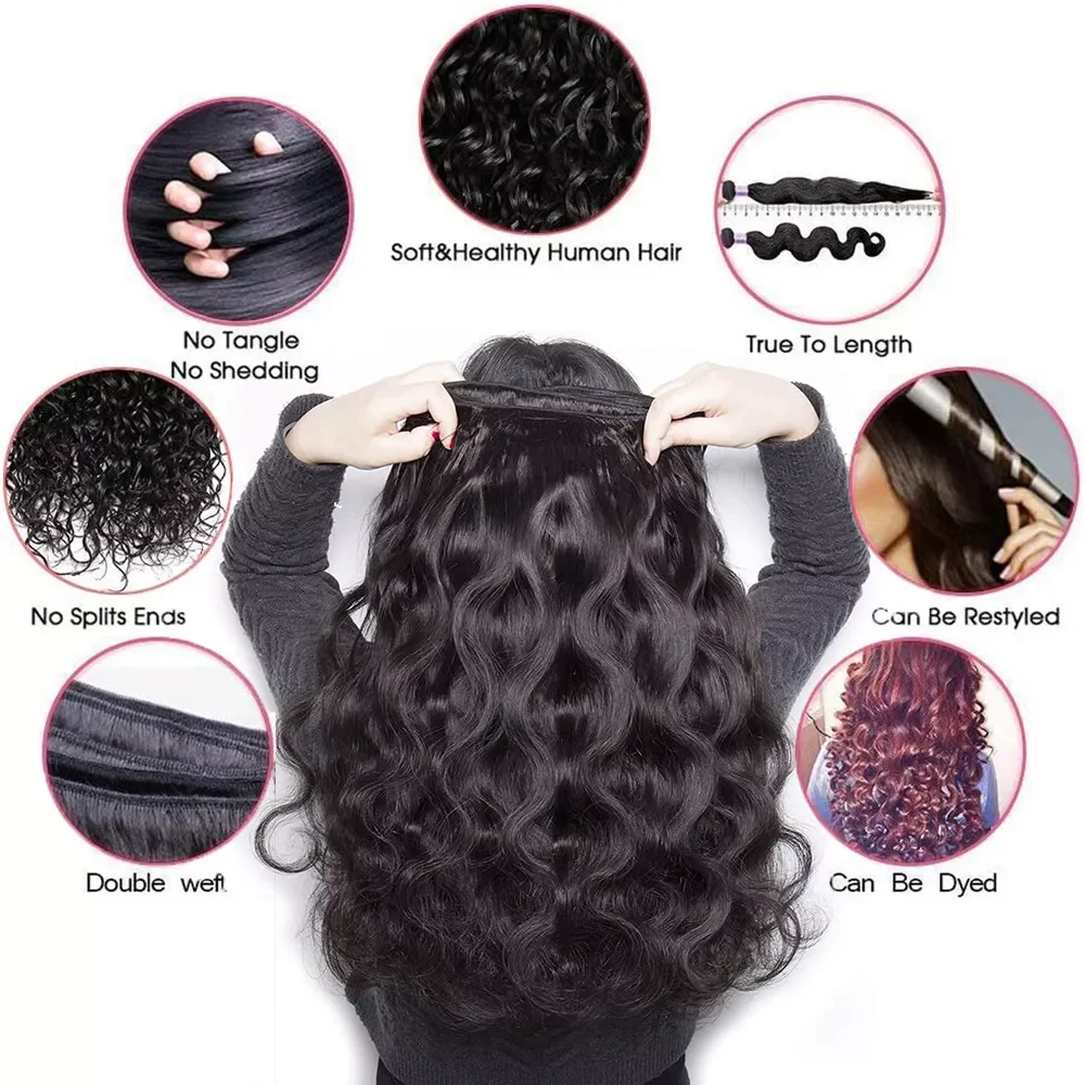 Body Wave 100% Human Hair Bundles With Frontal Brazilian Bundles With 13x4 Frontal Human Hair Weave Extensions 3 #1B