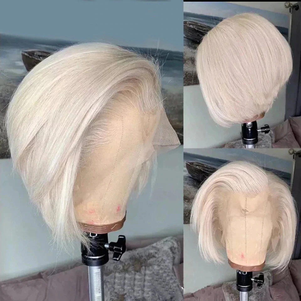 White Grey Short Bob Human Hair Wigs For Women Honey Brown Pixie Cut Wig  Blonde 613 Lace Frontal Wig HD Transparent Lace Wigs|Tóc Giả Ren Một Phần|  - AliExpress