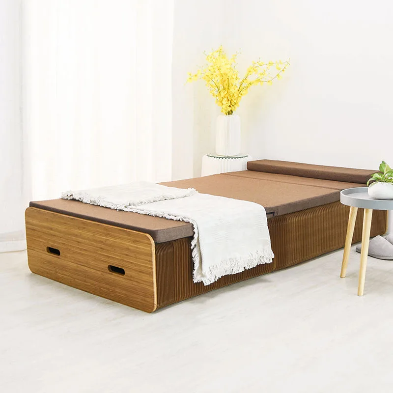 Creative Kraft Paper Folding Bed Bedroom Furniture Rollaway Guest Single Bed Cot Fold Out with Thick Memory Foam Mattress