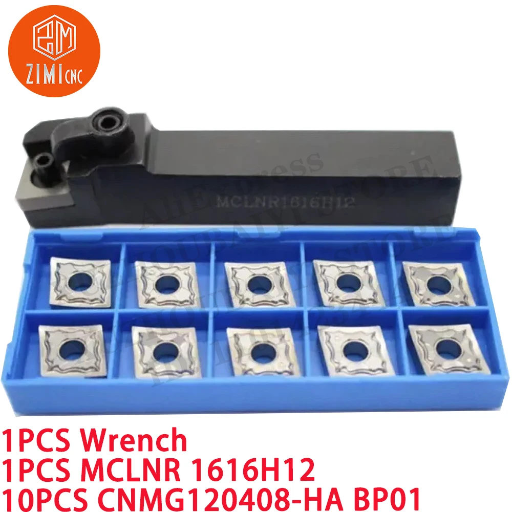1PC MCLNR 1616H12 16&times;100mm lathe turning tool Holder+10PCS CNMG120408-HA BP01 aluminum inserts CNC tool metal lathe cutting