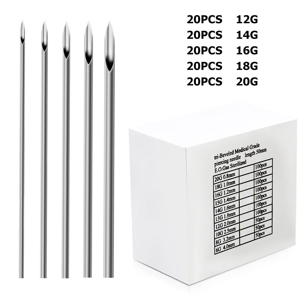 Piercing Needles - 50pcs Mixed Ear Nose Body Piercing Needles Hollow  Needles Including Sizes 12G 14G 16G 18G and 20G for Piercing Supplies  Piercing