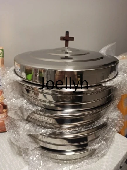Stainless Steel Dinner Plates, 4 Communion Trays, 1 Lid and 2 Bread Tray Set with Compartments, Re-useable Cups