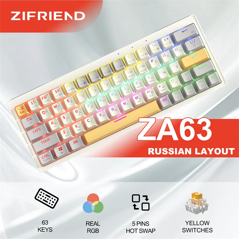 CyberLynx ZA63 ZASM63 Russian Mechanical Keyboard PBT RGB Hot