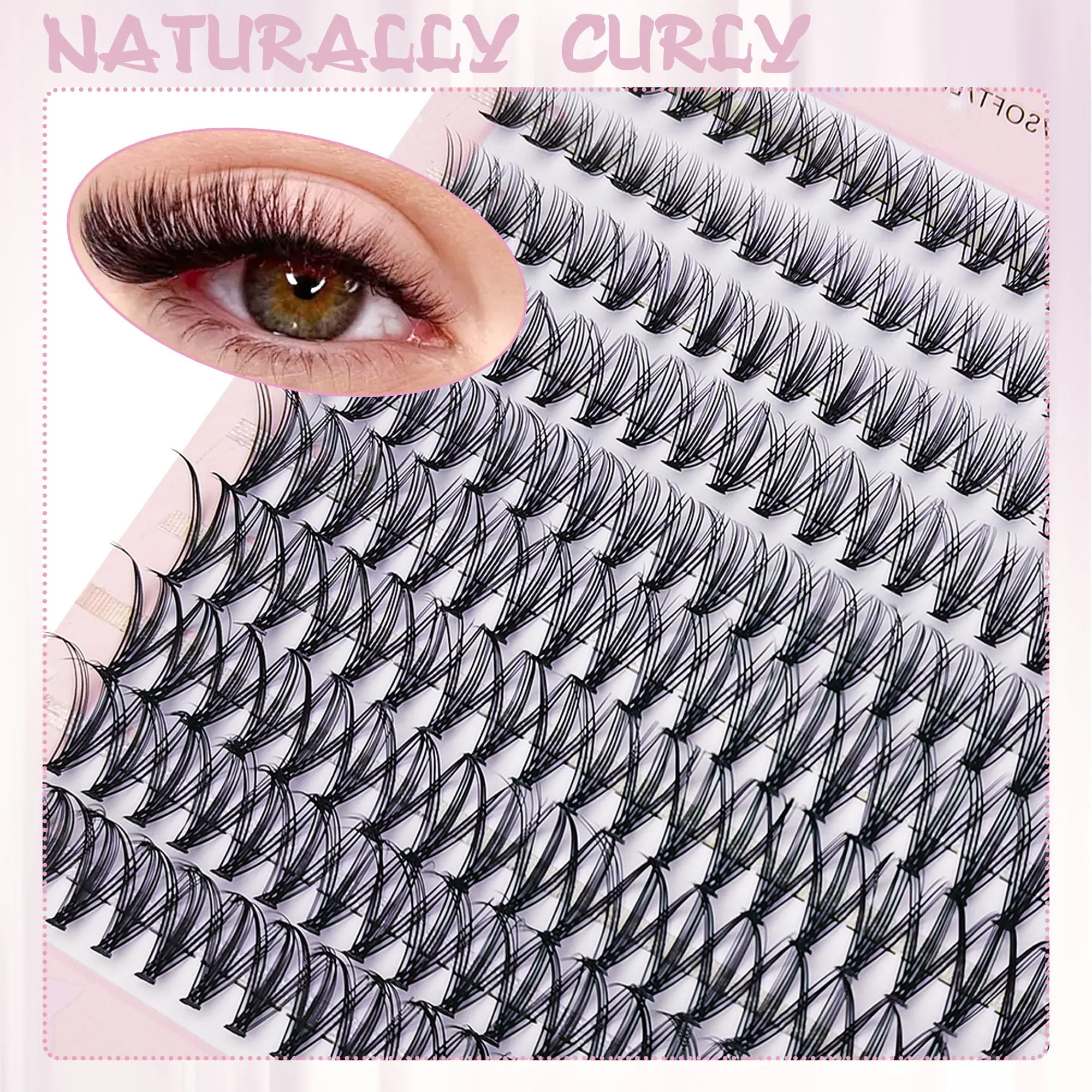 DIY false eyelashes 200 clusters 9-16mm, natural makeup effect, perfect holiday gift, suitable for travel, photo taking