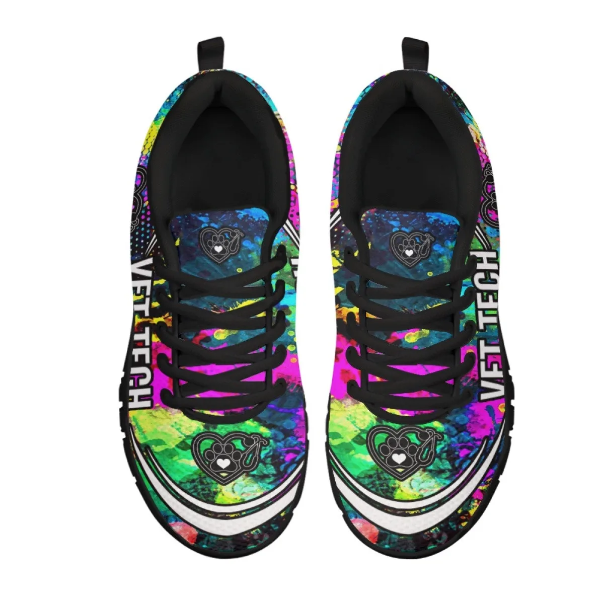 INSTANTARTS Brand Design Vet Tech Tie Dye Design Women's Soft Sneakers Dog Paw Print Ladies Outdoor Flats Non-Slip Footwear 2023