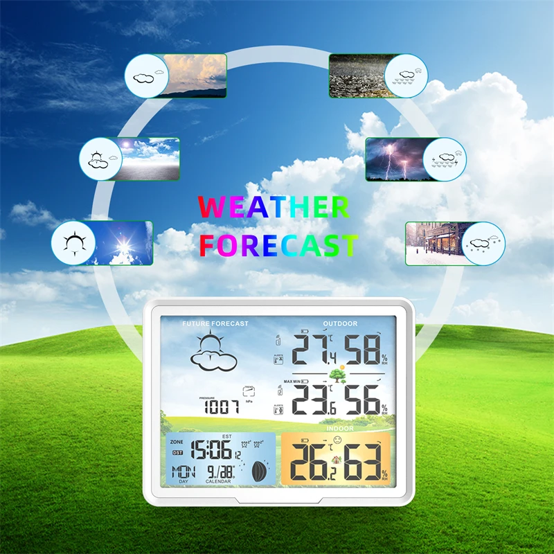 A444d7cdda00d422088e694c72d11e115c Multifunction Weather Station 2 Sensor Wireless Digital Thermometer Hygrometer Forecast Calendars Moon Phase Snooze Alarm Clock