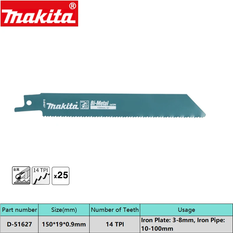 Reciprocating Saw Blades 2pcs Makita Metal Long Lasting Bi-Metal HSS Teeth Bonded to HCS Body for Iron Alloy Steel