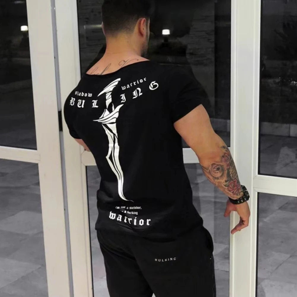 New Summer Gym T-shirt Large-type Brand Sports T-shirt Men Shirt Bodybuilding Fitness Printing Short Sleeve Running