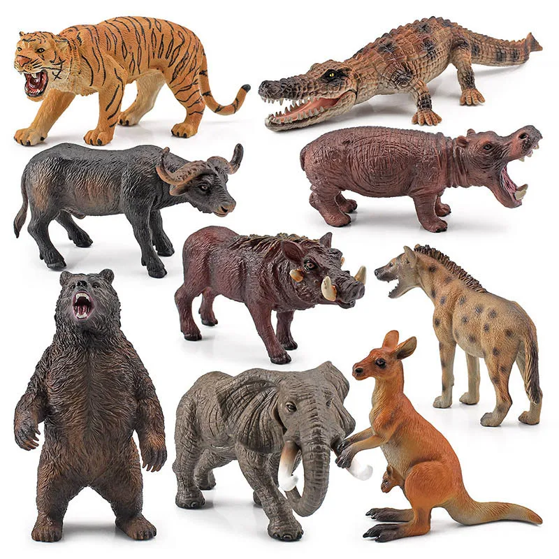 Simulation African Wildlife Kangaroo Elephant Buffalo Tiger Animals Action Figures Wild Boar Bear Hippo Crocodile Figurine Toys