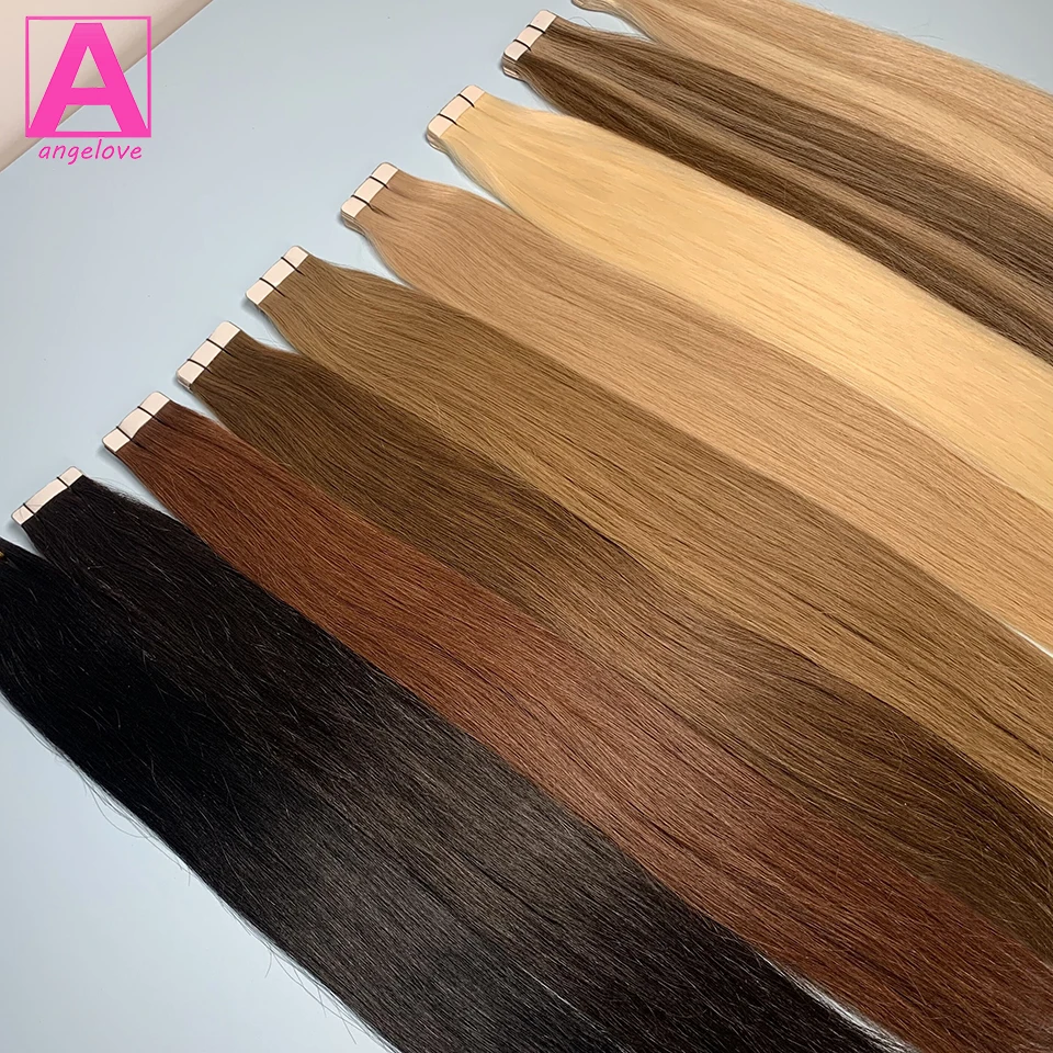 Extensions Naturelles Lisses avec Bande Adhésive pour Femme, Cheveux 100% Remy, Trame de Peau, 16 à 26 Pouces, Haute Qualité, pour Salon